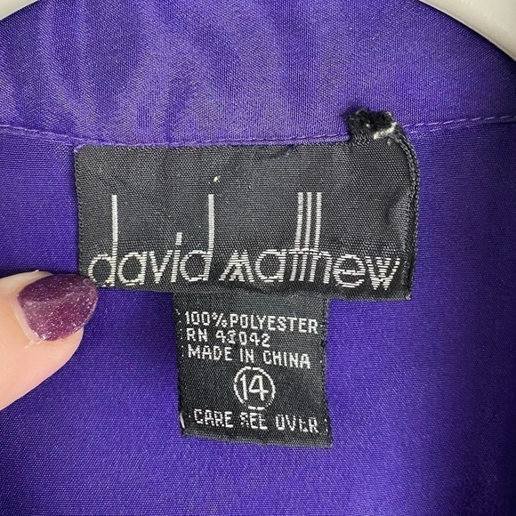 David Matthew Pleated Hidden Button Down Blouse Women's 14 Purple‎ - Picture 8 of 9